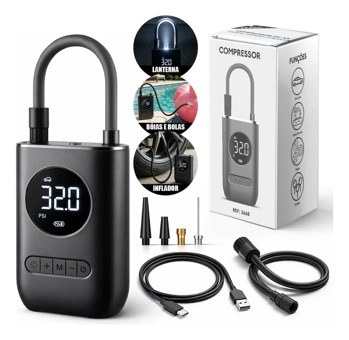 Mini Compressor de Ar Digital Portátil USB-C Lumi